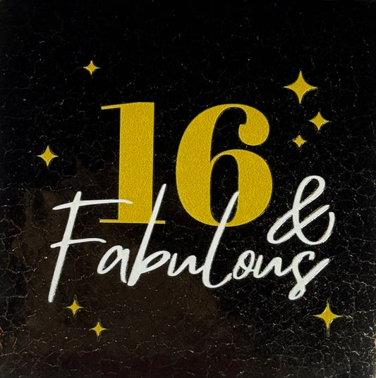 Quote tegeltje '16 & fabulous' goud/creme(goud)