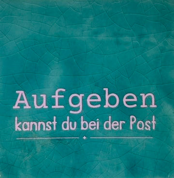 Quote tegeltje 'aufgeben (fijn) kannst du' groen/babyroze