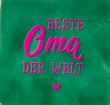 Quote tegeltje 'beste oma der welt' hardgroen/roze