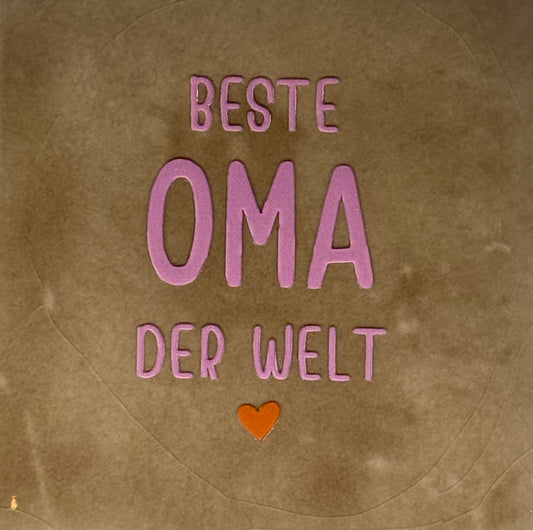 Quote tegeltje 'beste oma der welt' taupe/warmroze(oranje)