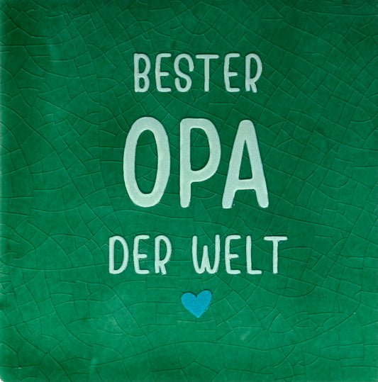Quote tegeltje 'bester opa der welt' hardgroen/lichtgroen(turquoise)