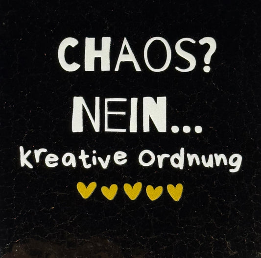 Quote tegeltje 'chaos nein kreative ordnung' goud/creme(goud)