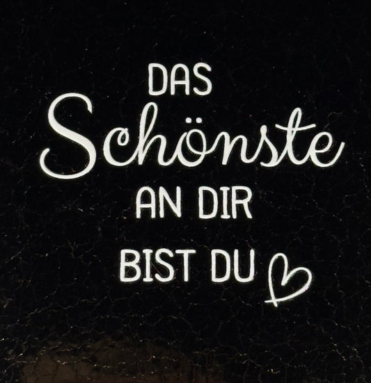 Quote tegeltje 'das schönste an dir bist du' goud/creme