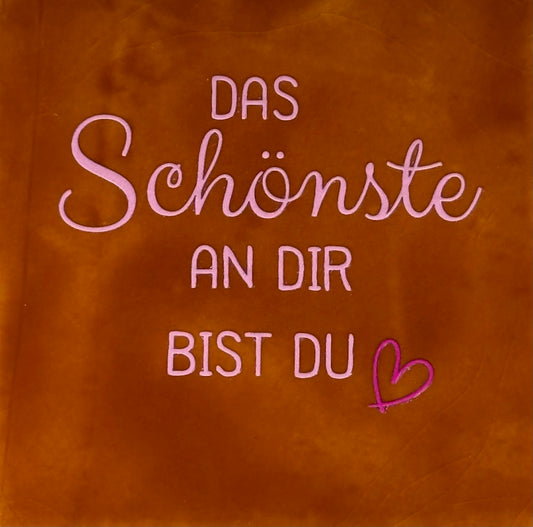 Quote tegeltje 'das schönste an dir bist du' terra/warmroze(knalroze)