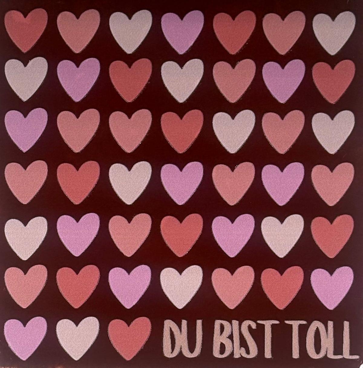 Quote tegeltje 'du bist toll' (hartjes) kastanje/combi 6