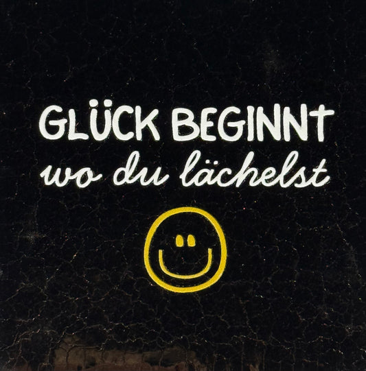 Quote tegeltje 'glück beginnt wo du lächelst' goud/creme(goud)