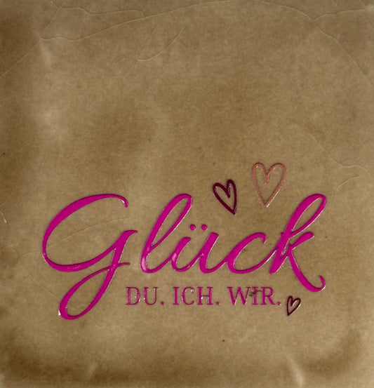 Quote tegeltje 'glück du ich wir' taupe/knalroze(taupe-cherry)