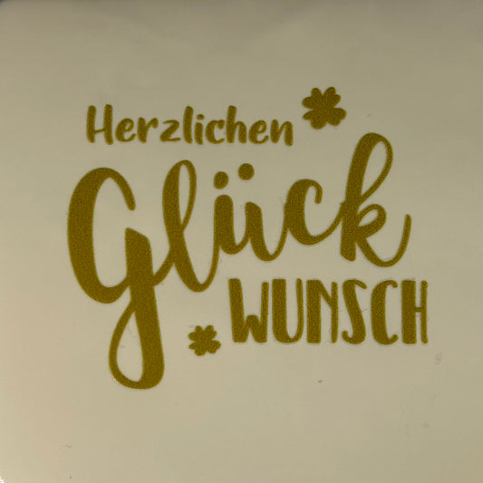 Quote tegeltje 'herzlichen gluck…' creme/goud