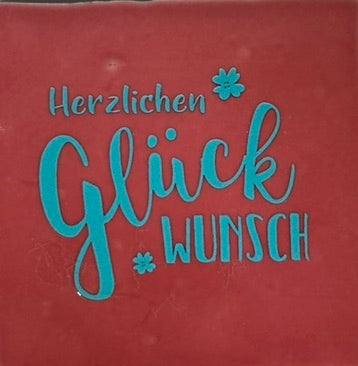 Quote tegeltje 'herzlichen gluck…' roze/turquoise