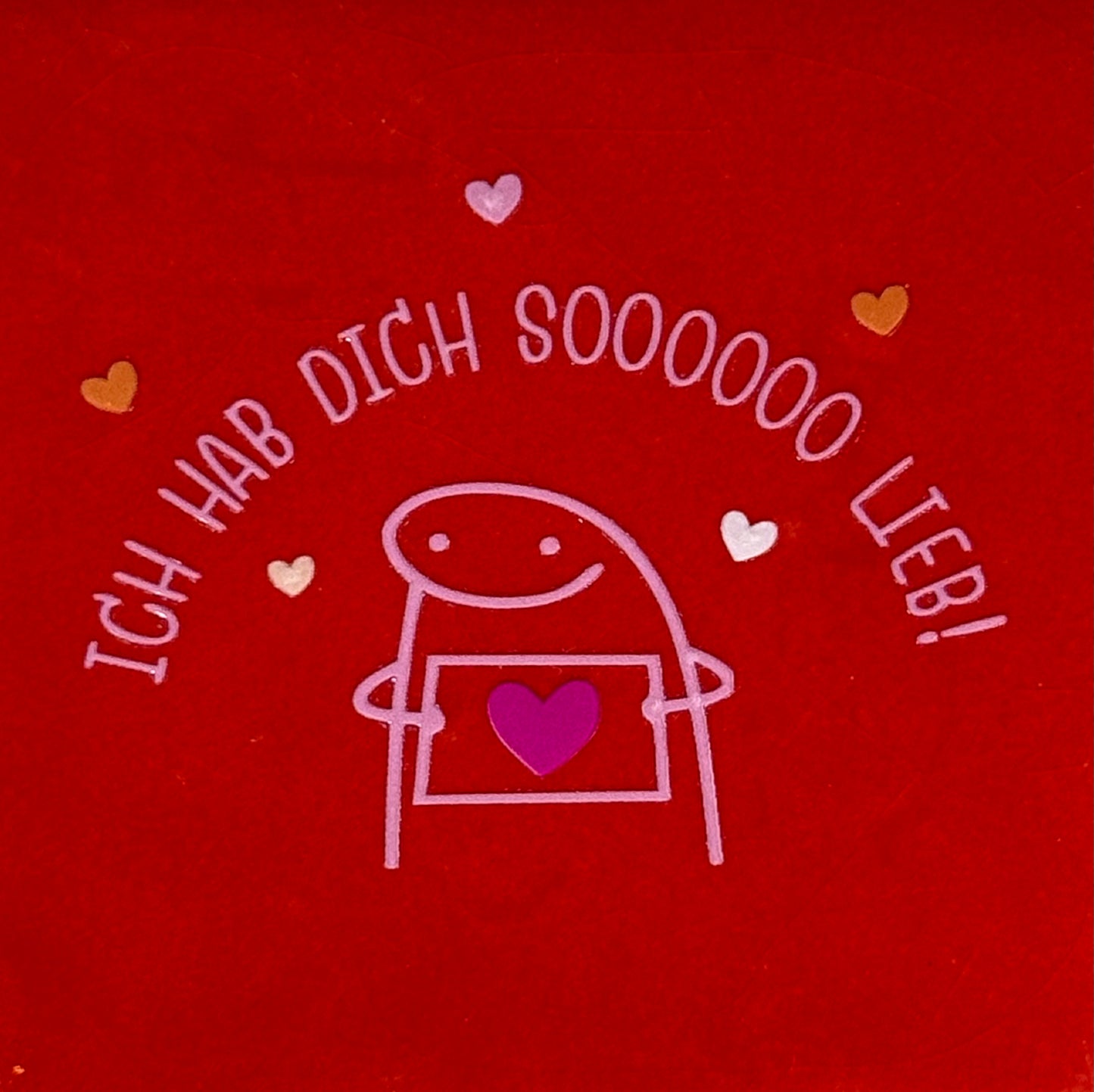 Quote tegeltje 'ich hab dich sooooo lieb' rood/warmroze(knalroze-oranje)