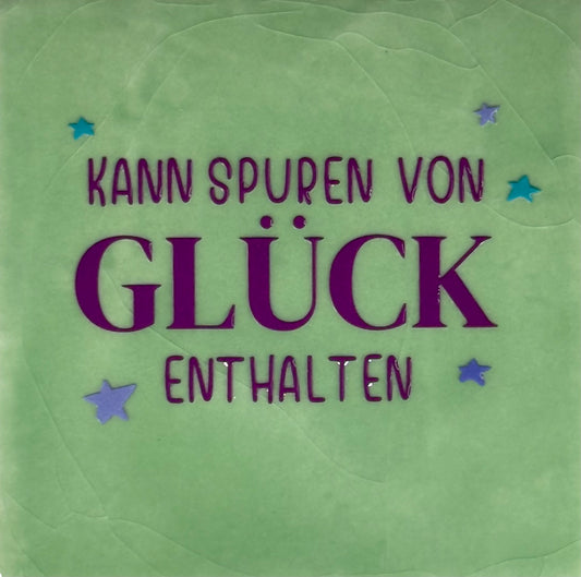 Quote tegeltje 'kann spuren von Glück enthalten' mint/paars(lila-turquoise)