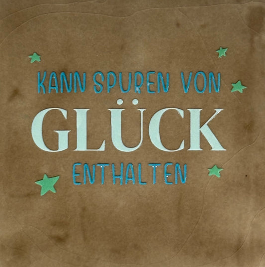 Quote tegeltje 'kann spuren von Glück enthalten' taupe/lichtgroen(turquoise-mint)