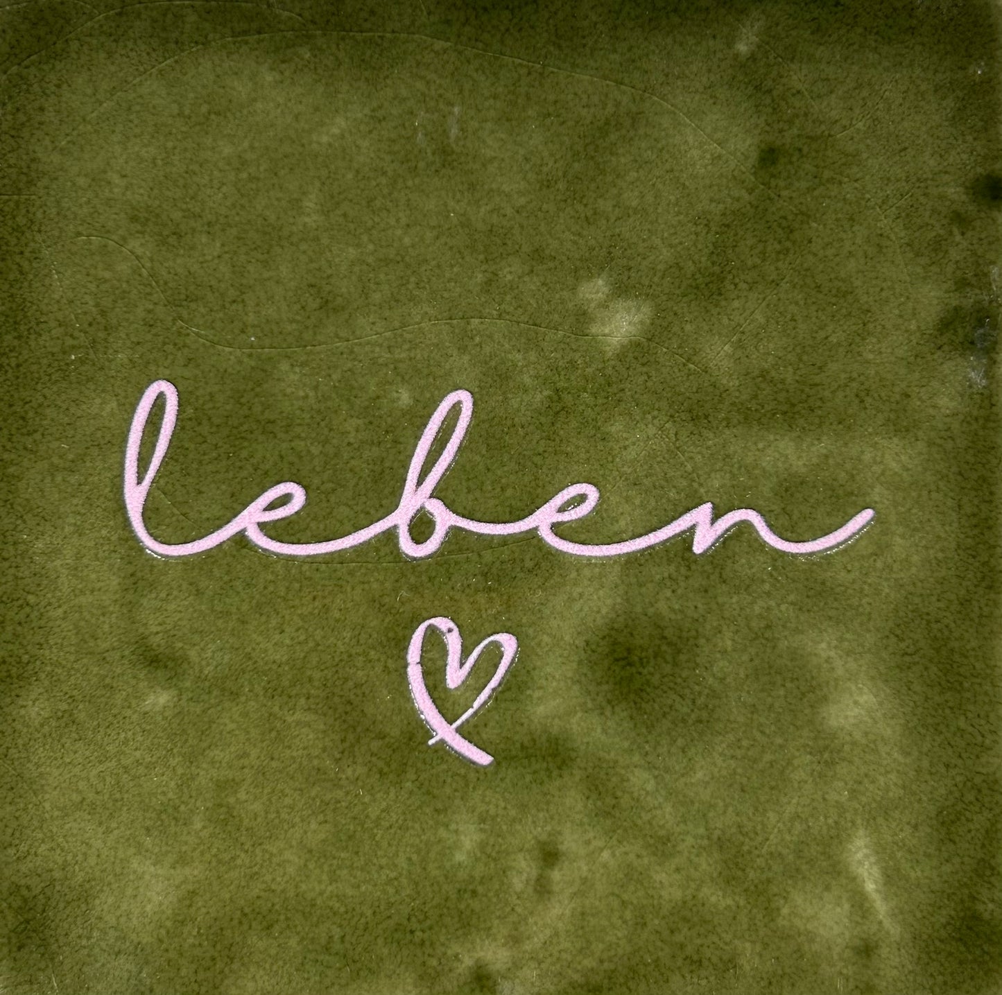 Quote tegeltje 'leben' (small) olijf/babyroze