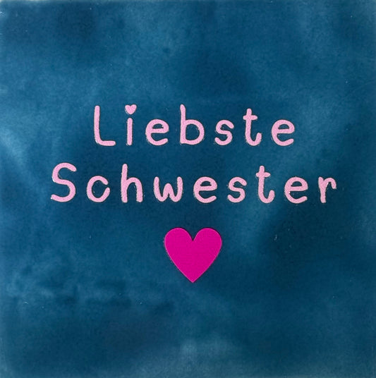Quote tegeltje 'liebste schwester' donkerblauw/warmroze(knalroze)