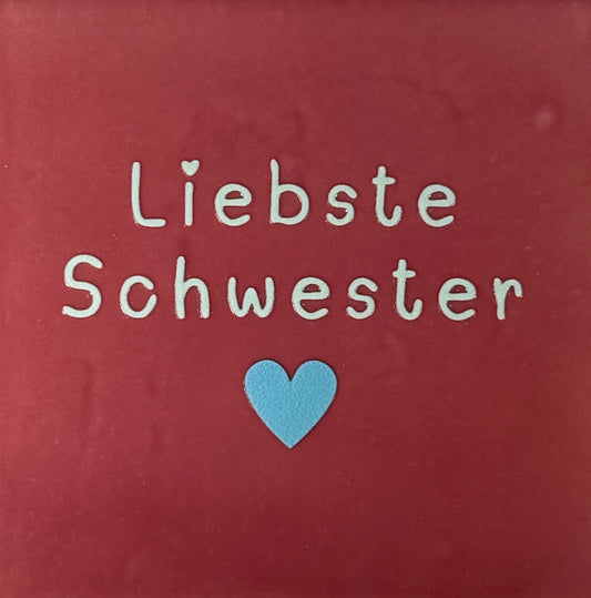 Quote tegeltje 'liebste schwester' roze/lichtgroen(warmblauw)