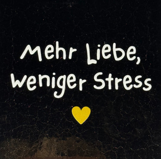 Quote tegeltje 'mehr liebe, weniger stress' goud/creme(goud)