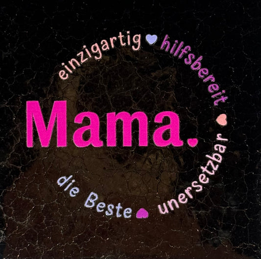 Quote tegeltje 'Mama einzigartig hilfsbereit.....' goud/knalroze (zalm-paars-lila-warmroze)