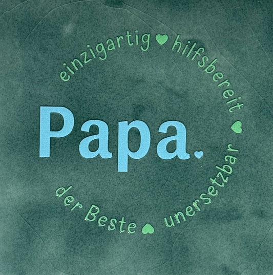 Quote tegeltje 'Papa einzigartig hilfsbereit.....' zeegroen/warmblauw(mint)