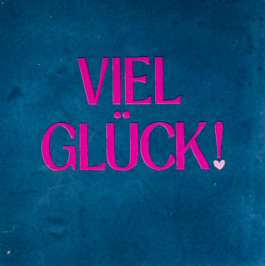 Quote tegeltje 'viel Glück' donkerblauw/knalroze(warmroze)