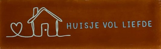 Quote tegeltje DO 'huisje vol liefde' terra/lichtgroen(warmblauw)