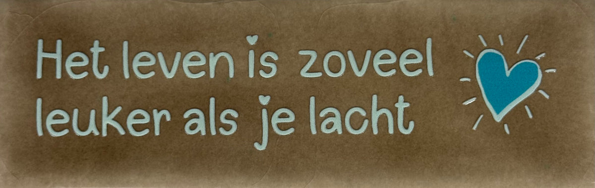 Quote tegeltje DO 'het leven is zoveel leuker als je lacht' taupe/lichtgroen(turquoise)