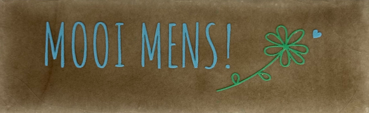 Quote tegeltje DO 'mooi mens' taupe/warmblauw(appelgroen)