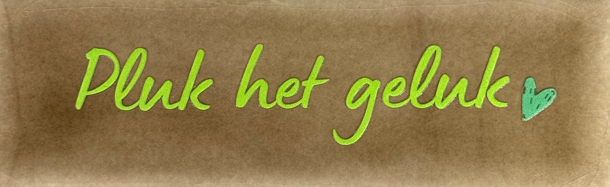Quote tegeltje DO 'pluk het geluk' taupe/lime(mint)