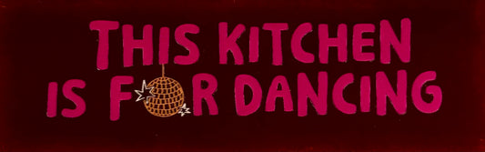 Quote tegeltje DO 'this kitchen is for dancing' kastanje/fuchsia(oranje)