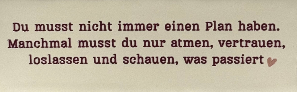 Quote tegeltje DO 'du musst nicht immer einen plan haben' creme/cherry(nude roze)