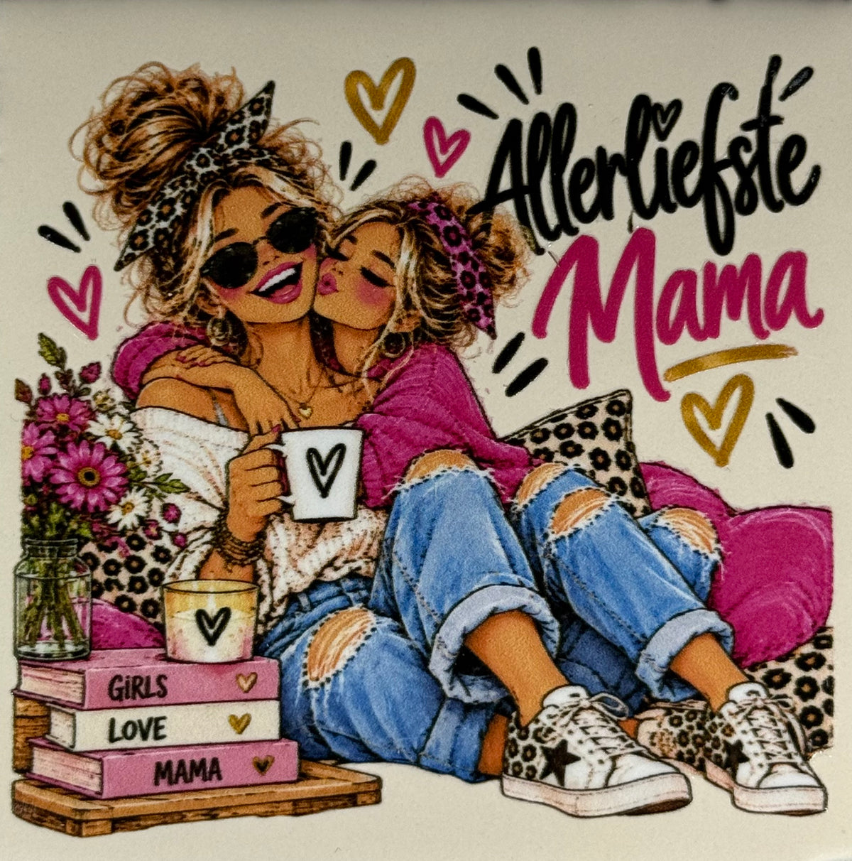 Quote tegeltje 'FUNNY allerliefste mama' creme/multi