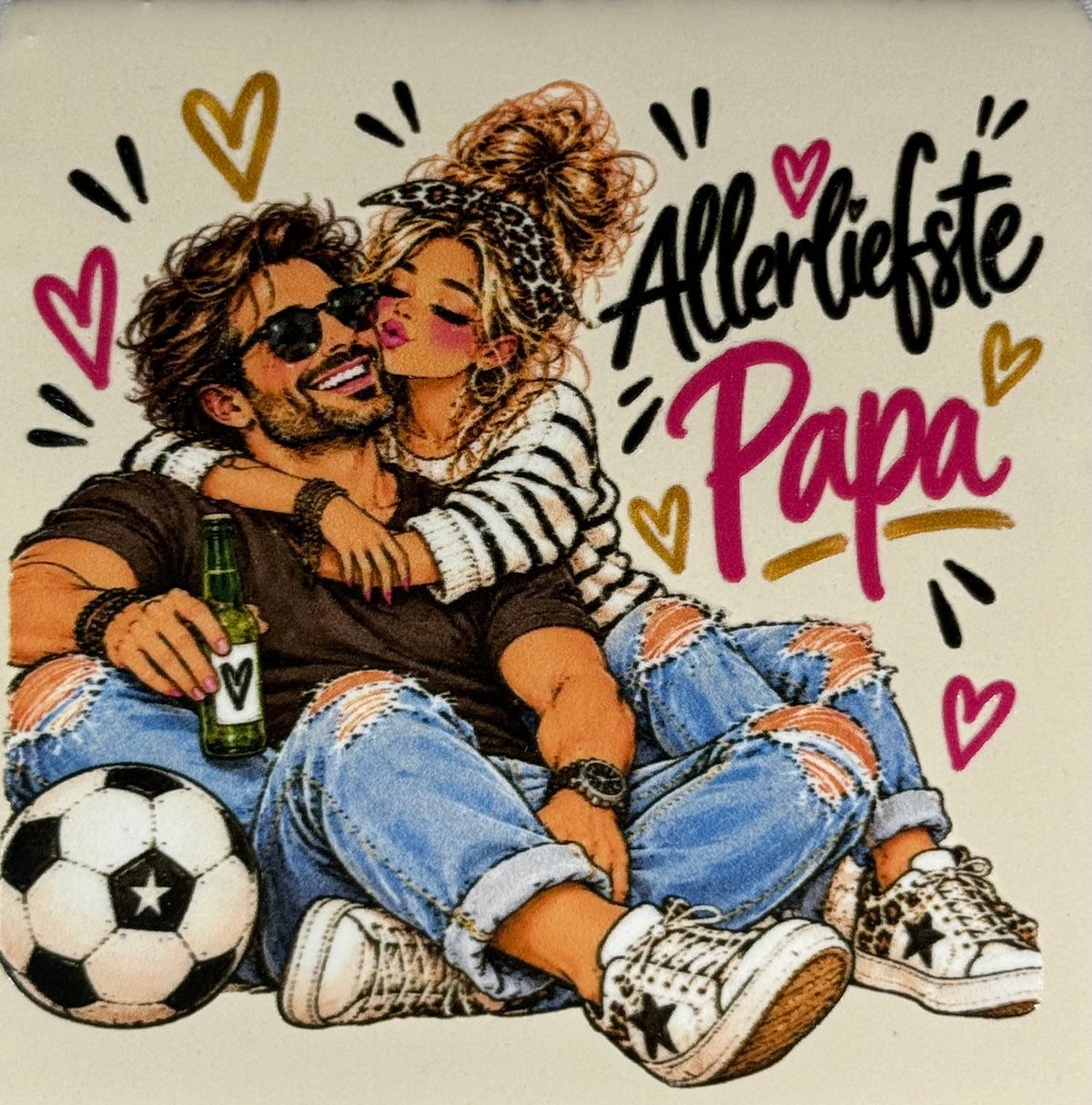 Quote tegeltje 'FUNNY allerliefste papa' creme/multi