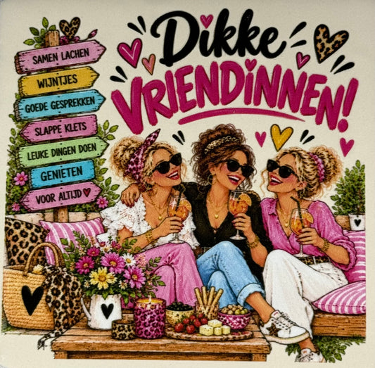 Quote tegeltje 'FUNNY dikke vriendinnen' creme/multi