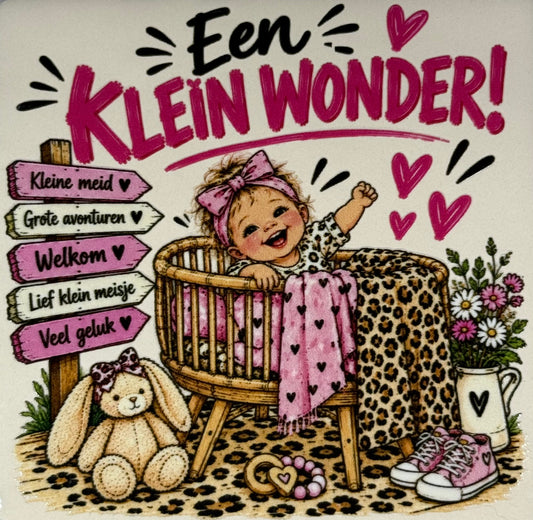 Quote tegeltje 'FUNNY een klein wonder meisje' creme/multi