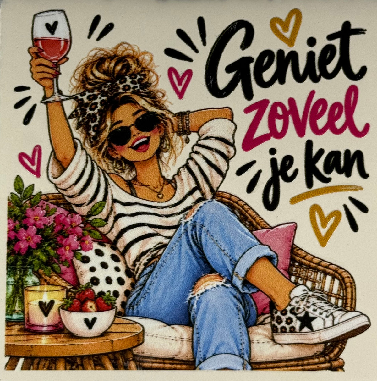 Quote tegeltje 'FUNNY geniet zoveel je kan' creme/multi