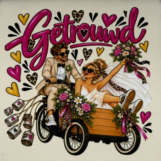 Quote tegeltje 'FUNNY getrouwd' creme/multi