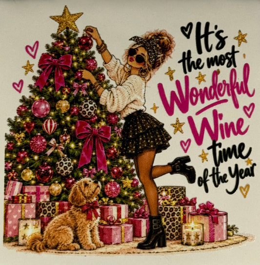 Quote tegeltje 'FUNNY it's the most wonderful wine time of the year' creme/multi