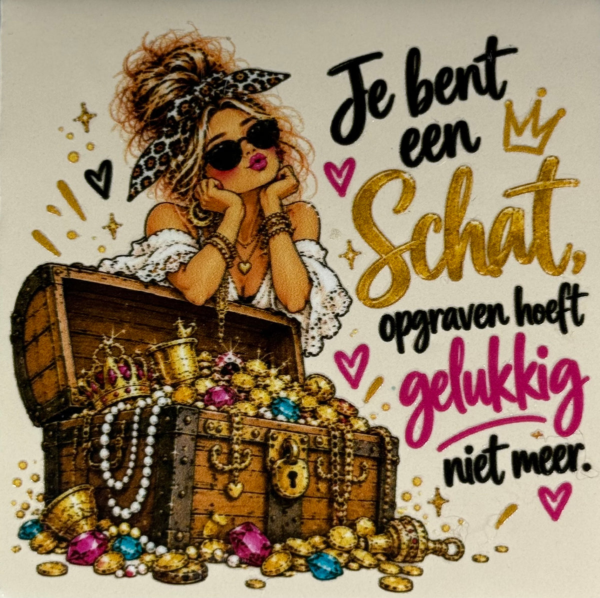 Quote tegeltje 'FUNNY je bent een schat'' creme/multi