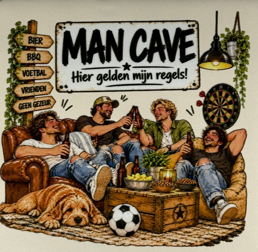 Quote tegeltje 'FUNNY mancave' creme/multi
