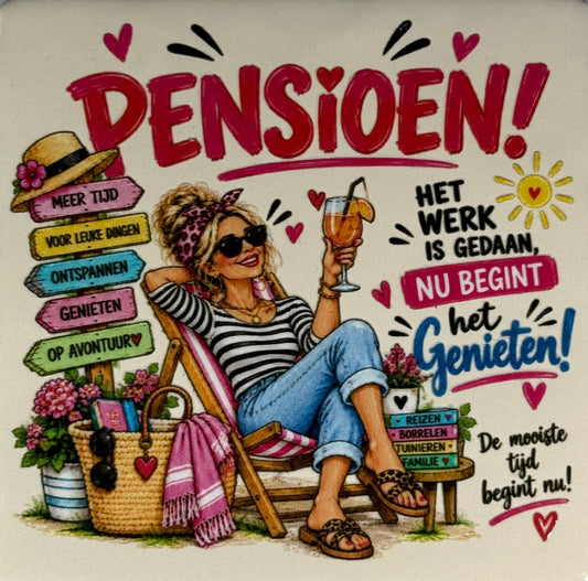 Quote tegeltje 'FUNNY pensioen vrouw' creme/multi