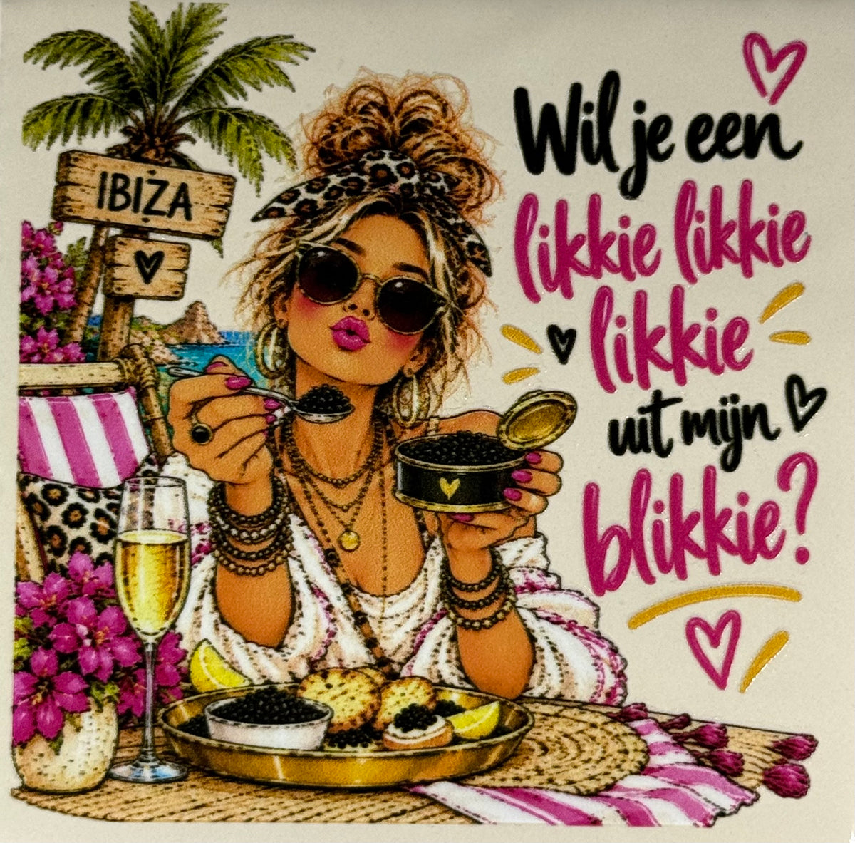 Quote tegeltje 'FUNNY wil je een likkie likkie' creme/multi