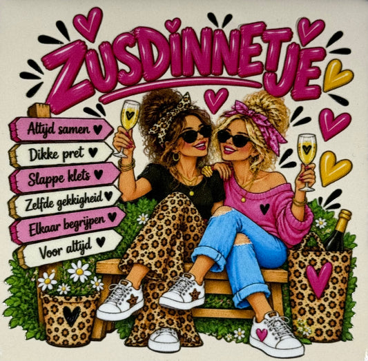 Quote tegeltje 'FUNNY zusdinnetje' creme/multi