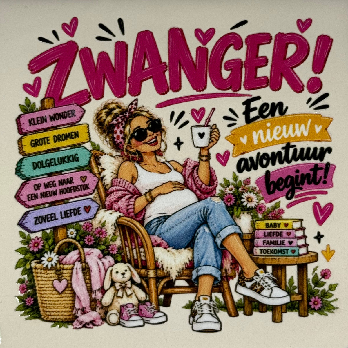 Quote tegeltje 'FUNNY zwanger vrouw' creme/multi
