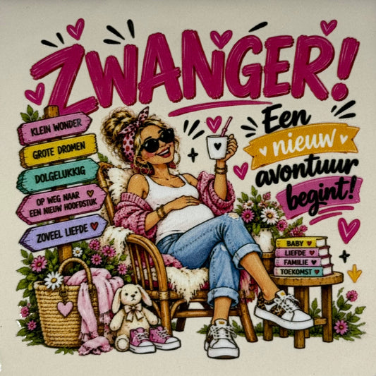 Quote tegeltje 'FUNNY zwanger vrouw' creme/multi