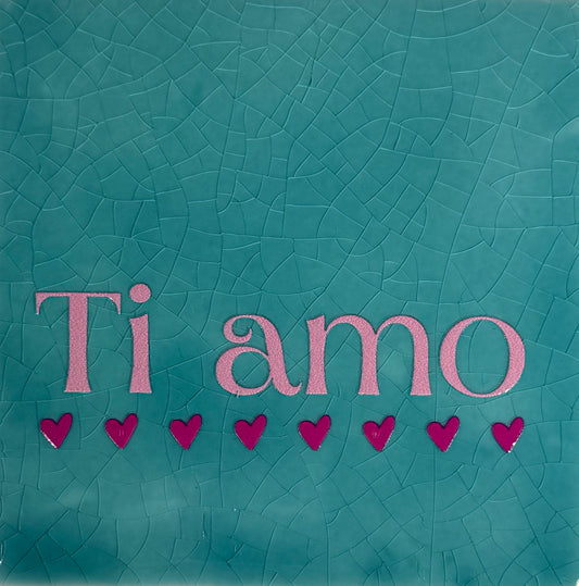Quote tegeltje 'ti amo' groen/warmroze (knalroze)